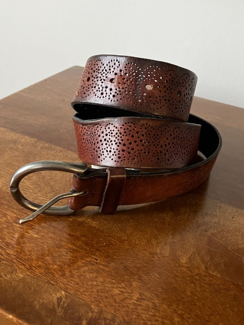 American Eagle Brown Leather Belt Western Perforated Women's Size XS